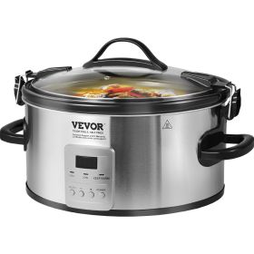 VEVOR Slow Cooker, 7QT 280W Electric Slow Cooker Pot with 3-Level Heat Settings, Digital Slow Cookers with Locking Lid, 20 Hours Max Timer