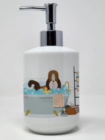 Red and White Shih Tzu Ceramic Soap Dispenser Hand Soap Dispenser Pump Bottles for Bathroom Kitchen, Empty Refillable Liquid Soap Container