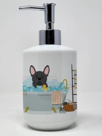 Black French Bulldog in Bathtub Ceramic Soap Dispenser Hand Soap Dispenser Pump Bottles for Bathroom Kitchen, Empty Refillable Liquid Soap Container