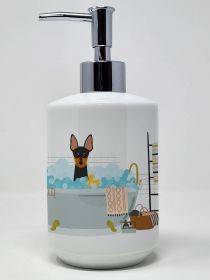 English Toy Terrier in Bathtub Ceramic Soap Dispenser Hand Soap Dispenser Pump Bottles for Bathroom Kitchen, Empty Refillable Liquid Soap Container