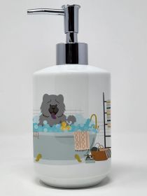 Blue Chow Chow in Bathtub Ceramic Soap Dispenser Hand Soap Dispenser Pump Bottles for Bathroom Kitchen, Empty Refillable Liquid Soap Container