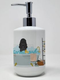 Black Poodle in Bathtub Ceramic Soap Dispenser Hand Soap Dispenser Pump Bottles for Bathroom Kitchen, Empty Refillable Liquid Soap Container