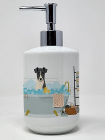 Smooth Fox Terrier in Bathtub Ceramic Soap Dispenser Hand Soap Dispenser Pump Bottles for Bathroom Kitchen, Empty Refillable Liquid Soap Container