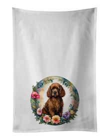 Irish Water Spaniel and Flowers Kitchen Towel Set of 2 White Dish Towels Decorative Bathroom Hand towel for Hand, Face, Hair, Yoga, Tea, Dishcloth