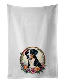 Greater Swiss Mountain Dog and Flowers Kitchen Towel Set of 2 White Dish Towels Decorative Bathroom Hand towel for Hand, Face, Hair, Yoga, Tea