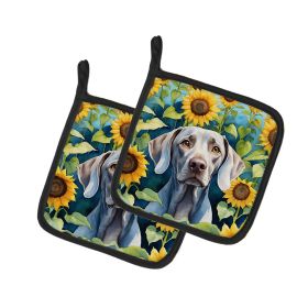 Weimaraner in Sunflowers Pair of Pot Holders Kitchen Heat Resistant Pot Holders Sets Oven Hot Pads for Cooking Baking BBQ, 7 1/2 x 7 1/2