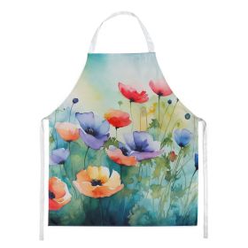 Anemones in Watercolor Apron Cooking Kitchen Server Baking Crafts Gardening for Adult Women Men, Unisex, Large, Multicolor