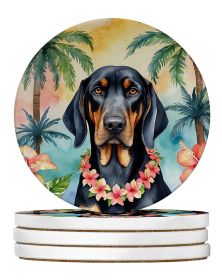 Black and Tan Coonhound Luau Large Sandstone Coasters Pack of 4 Absorbent Round Coasters Decor Gifts for Men or Women, 4 in, Multicolor