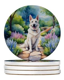 German Shepherd Spring Path Large Sandstone Coasters Pack of 4 Absorbent Round Coasters Decor Gifts for Men or Women, 4 in, Multicolor (Default: Default)